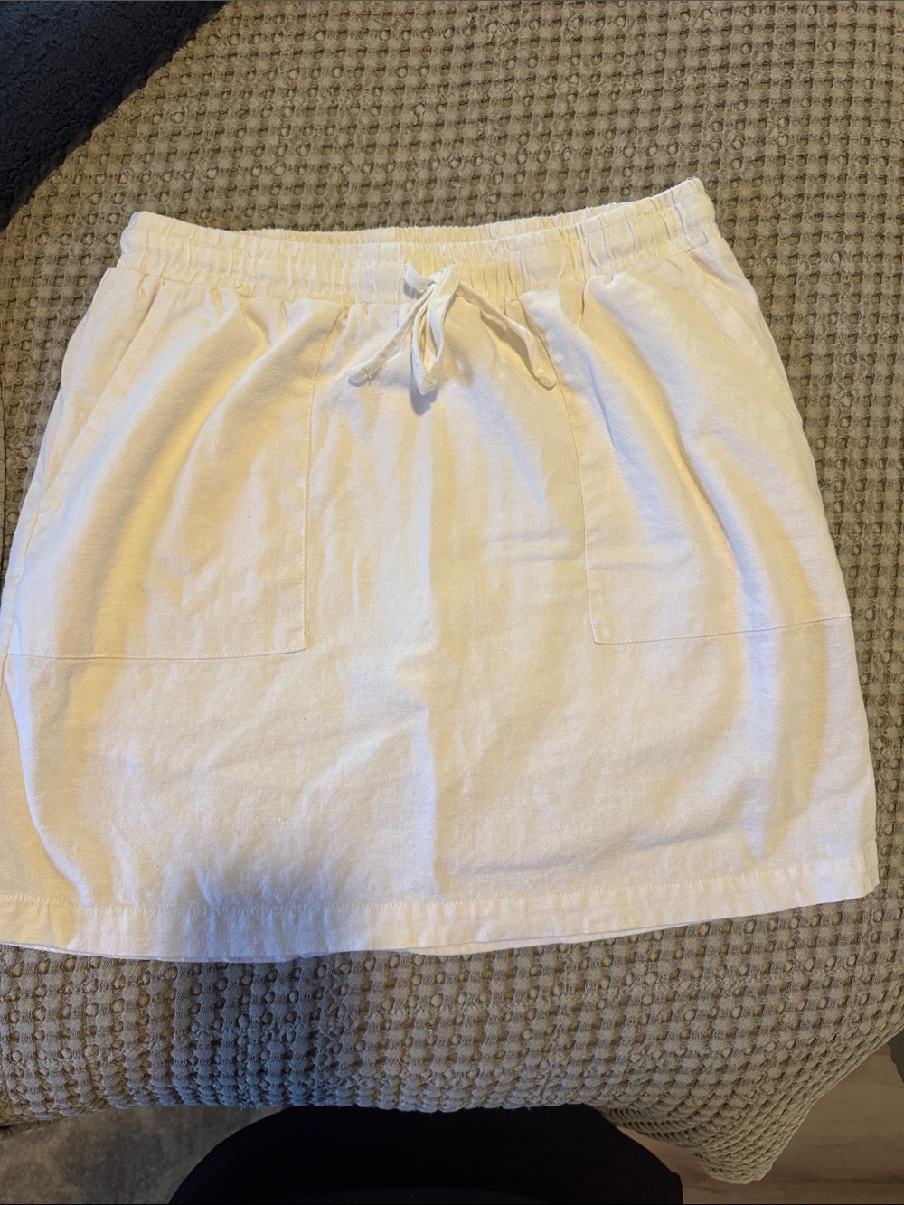 Casual cream linen Drawstring Skort